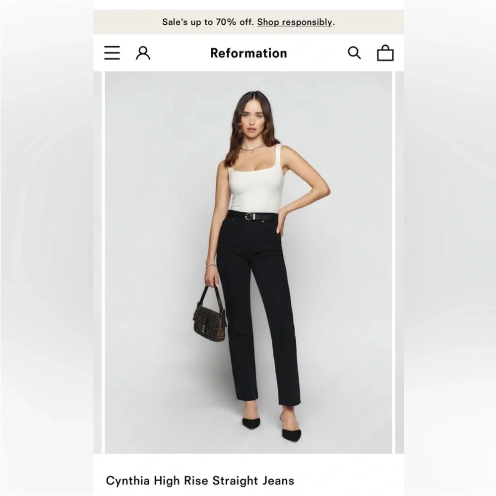 Reformation Cynthia High Rise Straight Jean Seattle Black Size 26 organic cotton